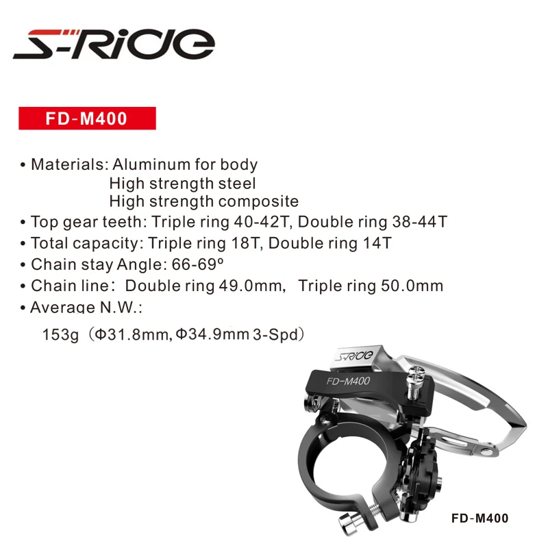 S-Jazda FD-M400 3 x 10 Rýchlosť Horský Bicykel Prednej Prehadzovačky 31.8/34.9 mm Cyklistické Časti Bicyklov MTB Prenos Kompatibilné SHIMANO