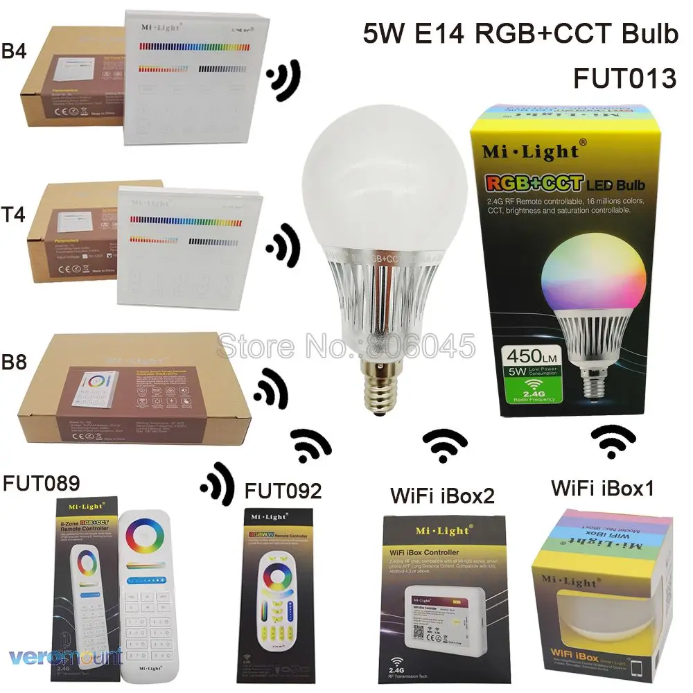 MiLight 5W E14 RGB+SCS LED Žiarovka Pozornosti FUT013 110V 220V Plný Farieb, Diaľkové Ovládanie Smart Žiarovky WiFi Kompatibilné 4-Zóna Vzdialená