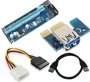 PCI-E slot karty PCI E Express Stúpačky Karty 1x až 16x rozhranie USB 3.0, Kábel 30 cm SATA 15 kolíkový Napájací Kábel pre BTC Baník Stroj bitcoin ťažba