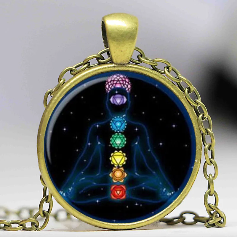 (1 kus/lot) Čakra jogy náhrdelníky, prívesky, bronzová reťaz Hinduizmus náhrdelník prihlásiť meditácie foto náhrdelníky mandala Zen náhrdelník