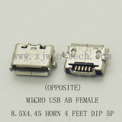 10pcs/veľa Micro USB Konektor AB Typ Samica Konektor Telefón Chvost Nabíjania 8.5x4.45 Oppoisite Horn DIP