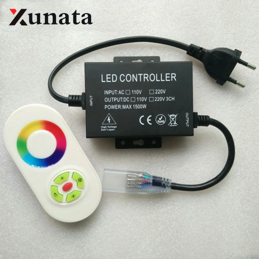 110V 220V 1500W RGB controller Led stmievač, 5key RF touch diaľkové ovládanie EÚ plug / US plug doprava Zadarmo
