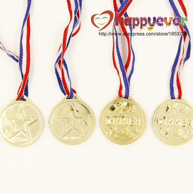 12PCS Plastové Goldtone Víťaz Cenu Ocenenie Chlapec Dievča Medaily Pinata Výplne Strany Prospech Dodávky Deti Hra