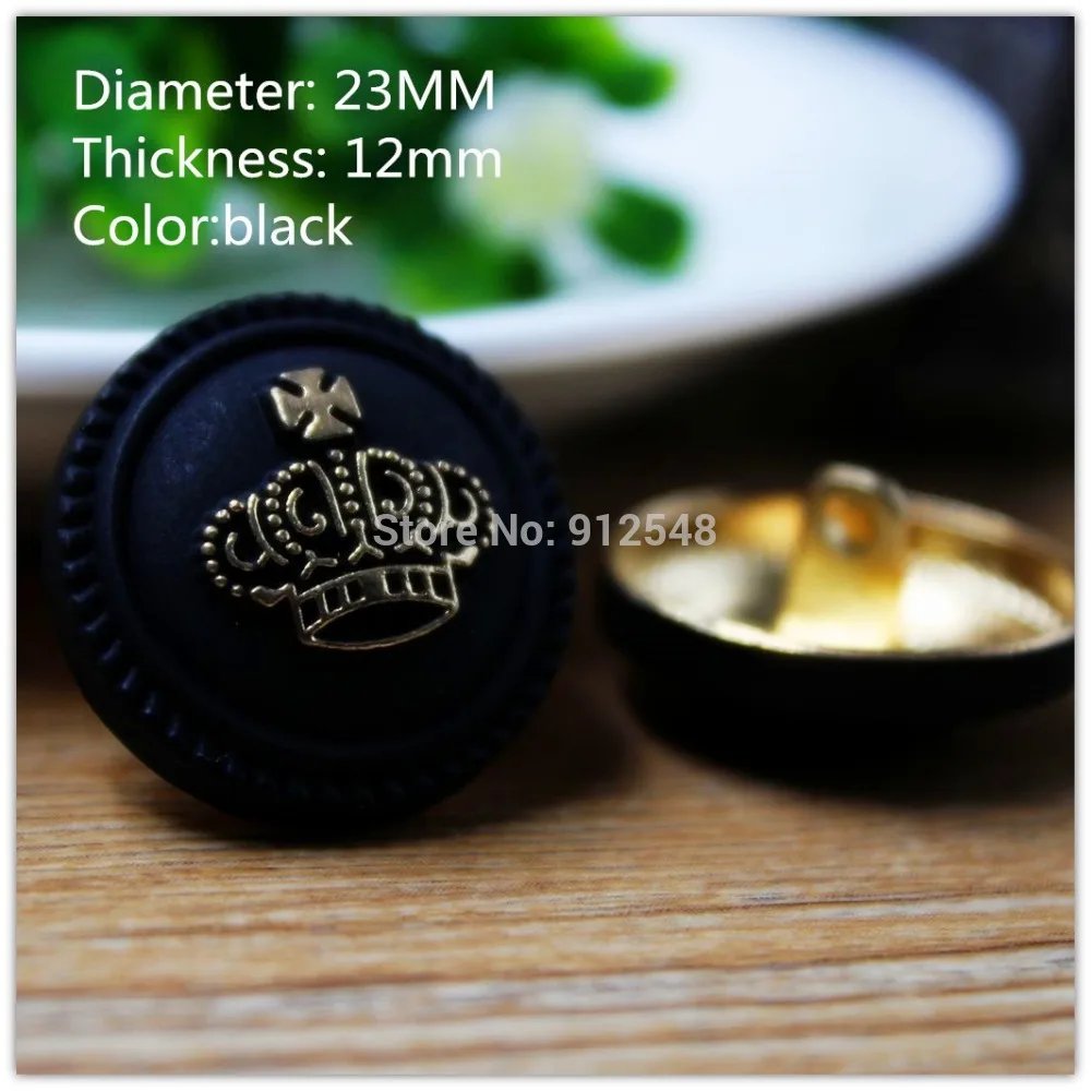 15418173,10 ks,23 mm Black&gold Klasické módne Koruny kovové gombíky, HOBBY ručné materiálov, Odevné doplnky