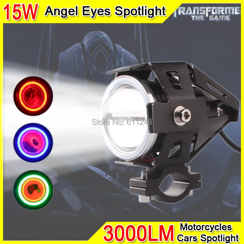 15W Projektor Hmlové svetlo Motocykel Angel Eyes Strobo Pozornosti DRL Led Svetlo Červená Angel Eyes Pre vozidlá Lode Offroad Strechy Svetlo