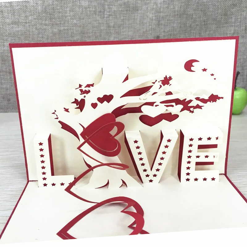 1pcs 3D Pop-Up, Pohľadnice, Obálky Laserom Rezané Post Karty Na Narodeniny, Vianoce, Valentín 