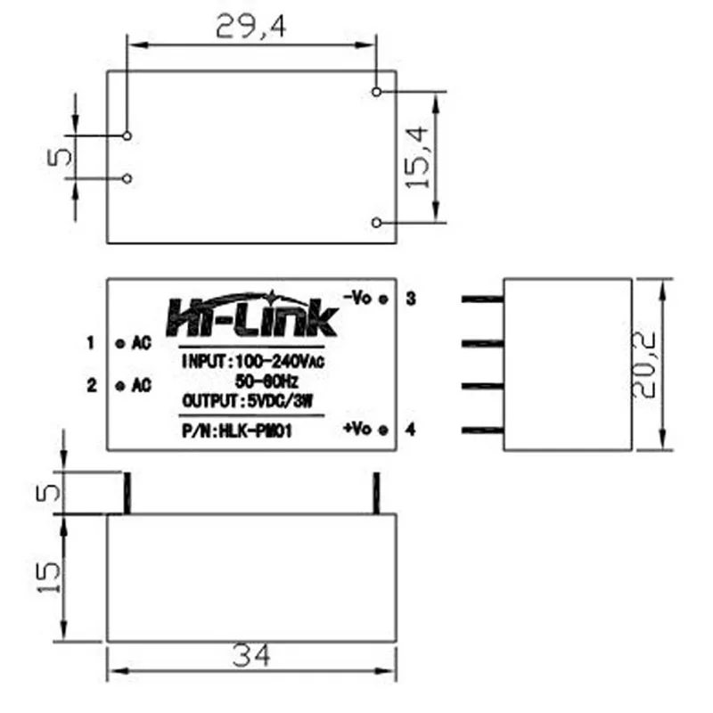 1x HLK-PM01 AC-DC 220V 5V Step-Down Modul Napájania Domácnosti Prepínač P0.05