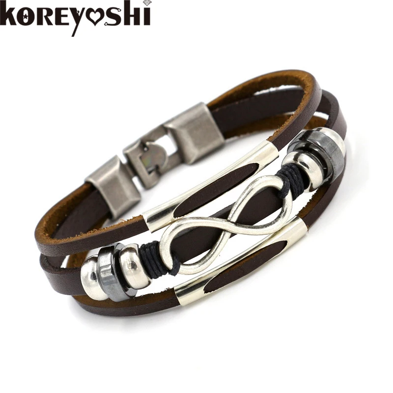 2016 Koreyoshi Nové Módne Šperky zliatiny Zinku Infinity Symbol, Náramky, Prívesky Opasku Wild viacpodlažné Kožené Náramky