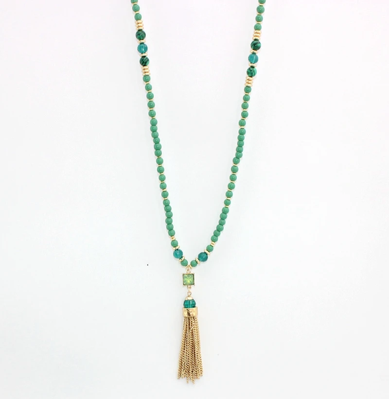 2016 nové módne šperky crystal kameň korálky vintage zelený náhrdelník mutilcolor žltá lano strapec dlhý náhrdelník ženy