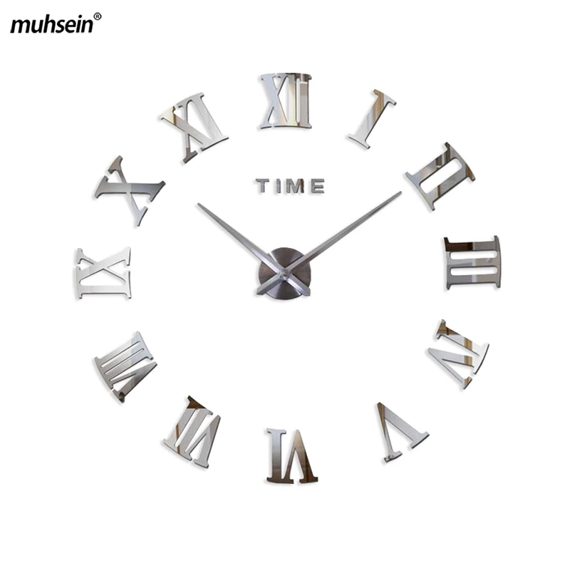 2017 new Roman stenu clock3d nástenné hodiny akryl zrkadlo Nálepky na stenu, hodiny, moderný dizajn Obývacia Izba Quartz Ihly doprava zadarmo
