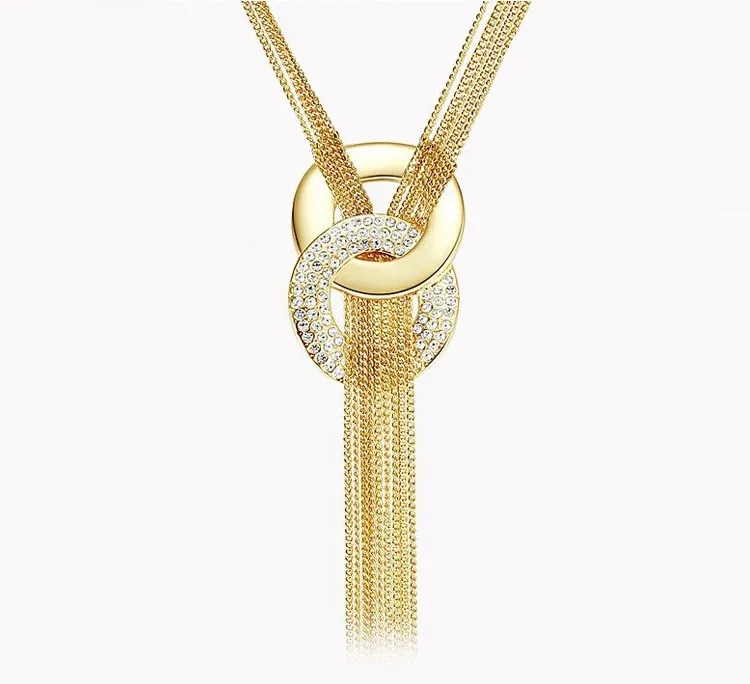 2017 Nové Okrajové Príslušenstvo Rakúskeho Kryštálu Maxi Zlatý Strapec Náhrdelníky, Prívesky, Veľký, Dlhý Náhrdelník Ženy Robustný Šperky