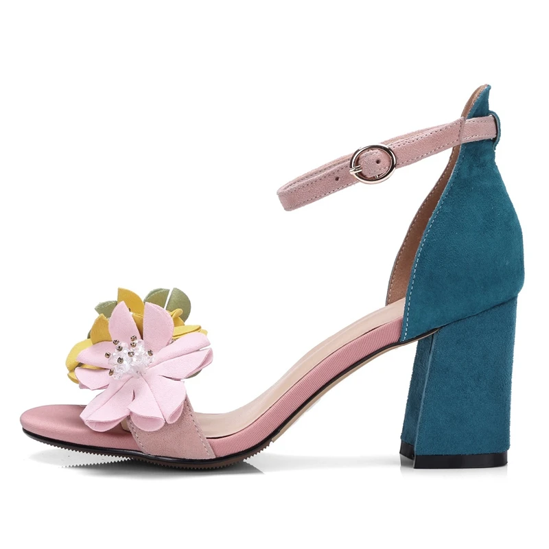 2018 lete Nové Elegantné kvet ženy sandále vysoké podpätky sandále otvorené prst letné topánky žena biele, ružové a modré dámske topánky veľké