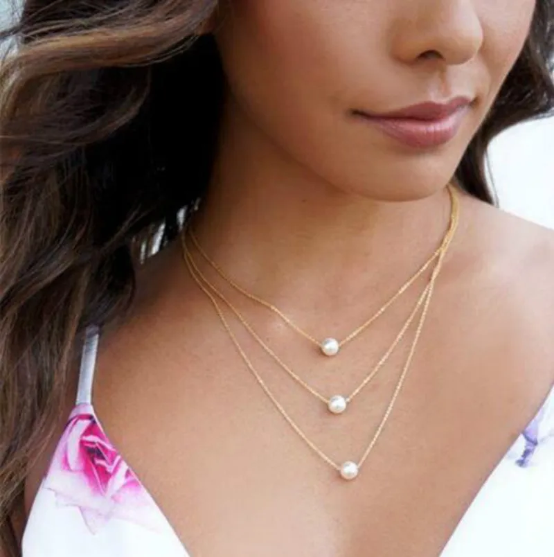 2018 nový náhrdelník módne jednoduché korálkové tri samostatné imitácia perlový náhrdelník šperky veľkoobchod