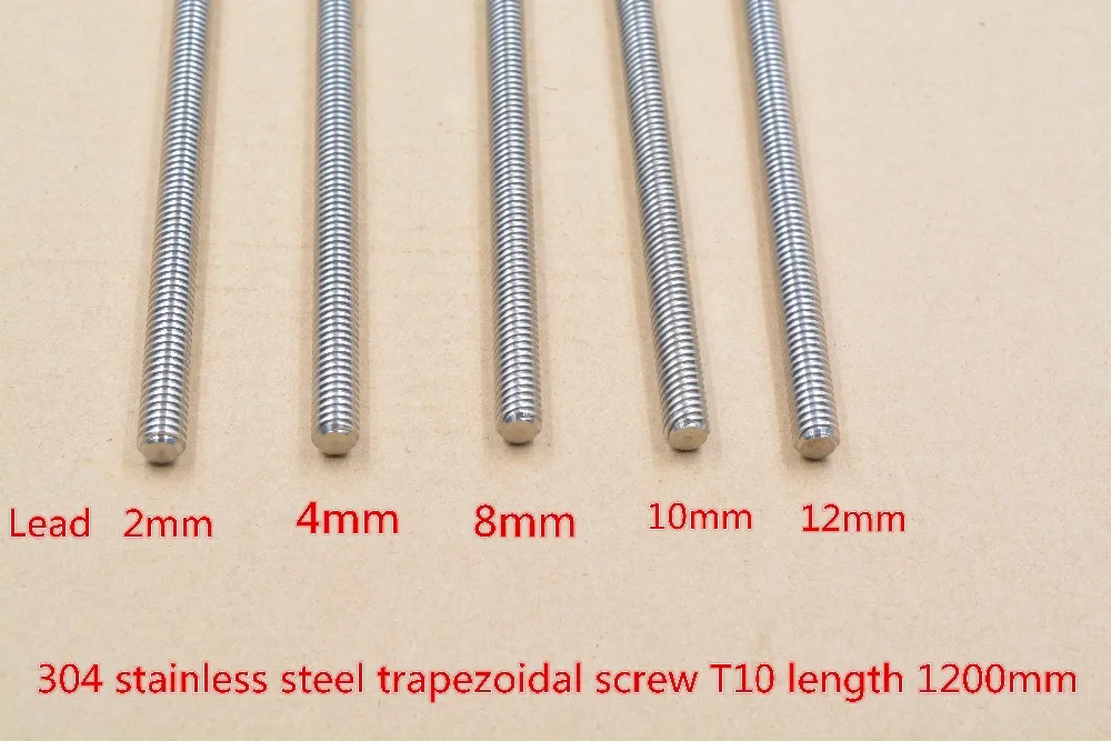 304 nerezovej ocele T10 skrutky dĺžka 1200mm viesť 2 mm 3 mm 4 mm 8 mm 10 mm 12 mm trapézové vreteno skrutku 1pcs