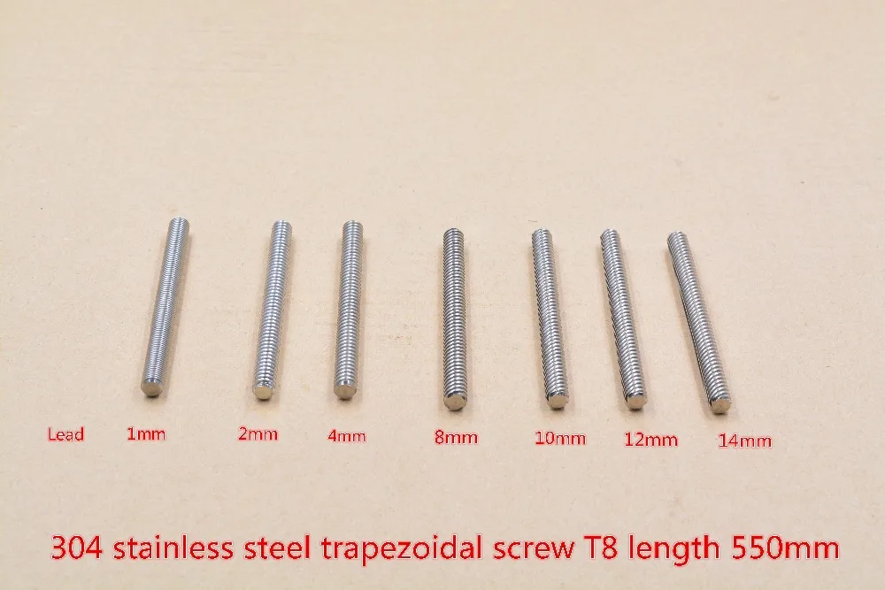304 nerezovej ocele T8 skrutky dĺžka 550mm viesť 1 mm 2 mm 3 mm 4 mm 8 mm 10 mm 12 mm 14 mm 16 mm trapézové vreteno skrutku 1pcs