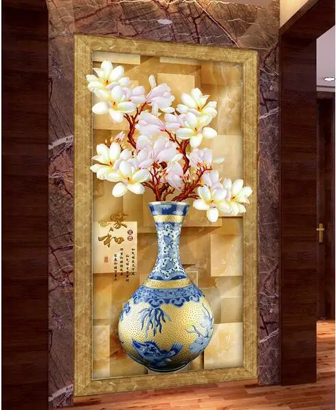 3d tapety vlastné nástenné non-tkané samolepky na stenu Magnolia kvetinové vázy a bohaté 3 d veranda, chodba pozadí 3d tapety