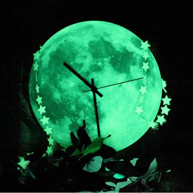 3D Žiariace Mesiac Svetelný Nepremokavé DIY Hodiny Nástenné Fluorescenčné deti Obývacia Izba Hodiny Nástenné Halloween Darček Hodiny Samolepky na Stenu