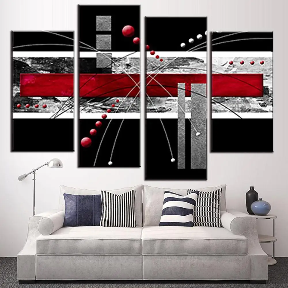 4 Ks/Set Plátno na Stenu Umenie Obrázok Červená Čierna Sivá Kombinovaná Maľba Moderných Domov Izba Dekor Abstraktné HD Obraz Umenie Plagátu