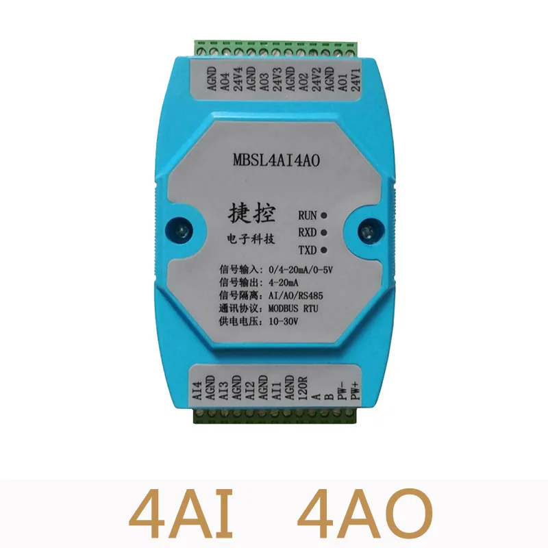 4AI/4AO 0-20MA/4-20MA/0-5V 4 Cestnej Analógový Vstup Výstup Aata Nadobudnutie Modul RS485 MODBUS 12 bitov pre Priemyselné použitie AD/DA čip