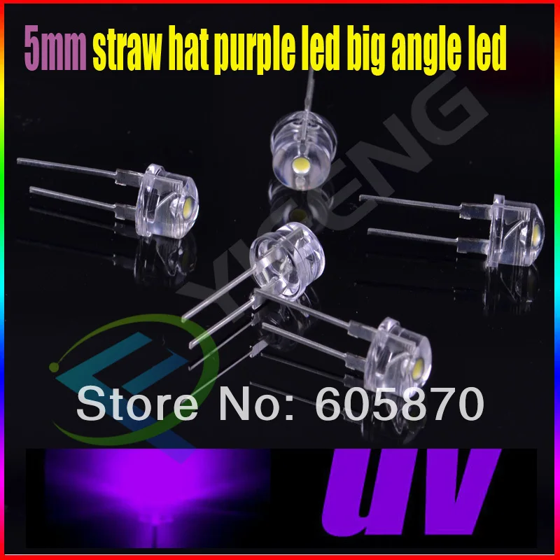 5mm slamený klobúk fialová led veľký uhol led Doprava (100ks), 5 mm UV LED 5mm strawhat fialová/uv led