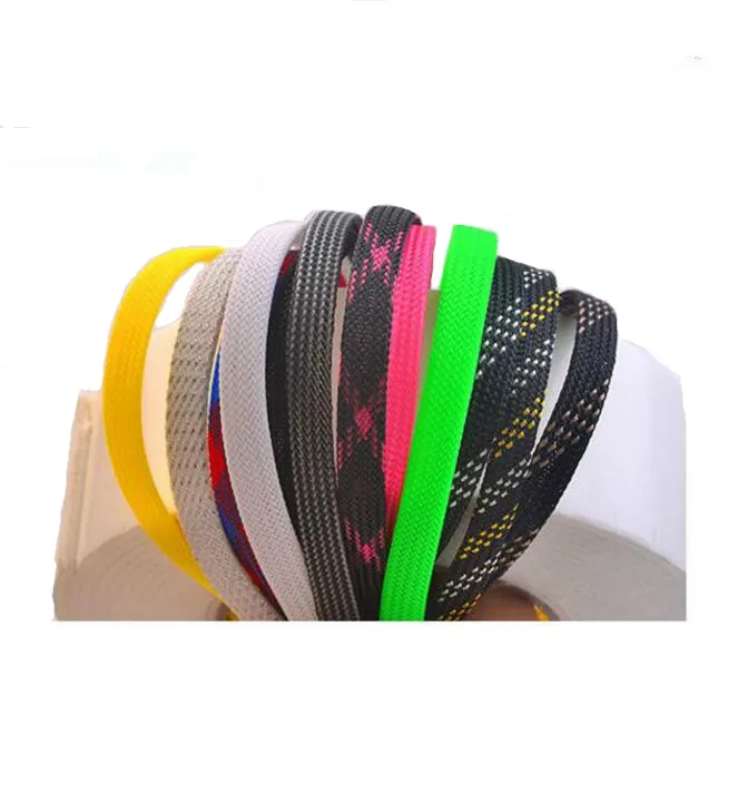 8 mm farba Ploché PET Rukávy Pletená Rozšíriteľná Kábel Drôt nylon Sleeving 5M/1LOT