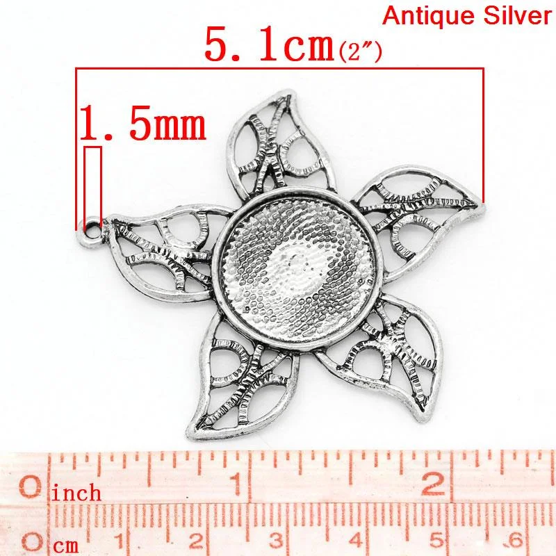 8SEASONS Kúzlo Prívesky Kvet Antique Silver Cabochon Nastavenie(Zapadne 20 mm Dia) 5.1 cm x 5 cm(2