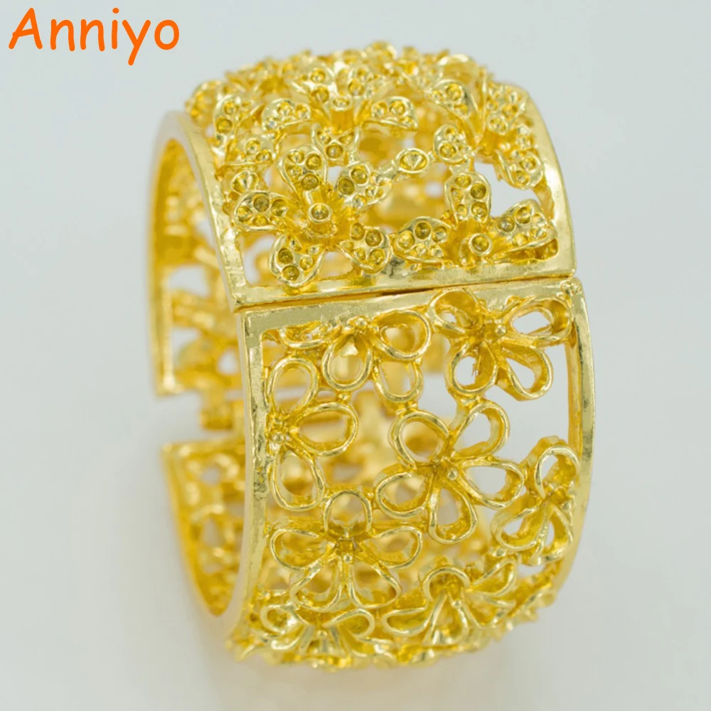 Anniyo Kvety Veľké Náramok pre Ženy,Zlatá Farba Kvetu Veľký Náramok S Jar GP Šperky, Módne #041006