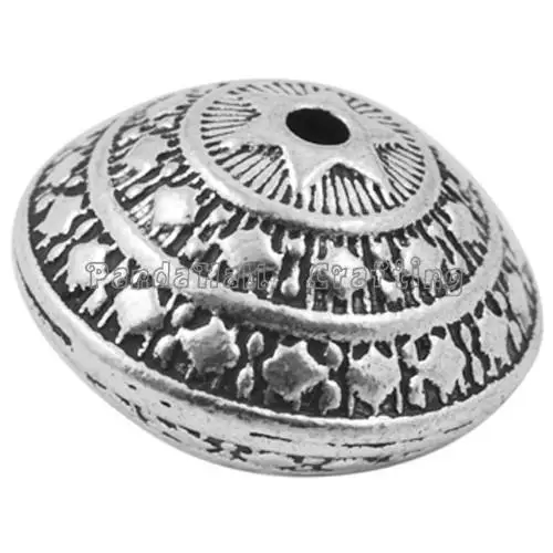 Antique Silver Tone Ploché Kolo Tibetskej Strieborné Korálky, bez Olova & Nikel Zadarmo & Kadmium Zadarmo, o 23 mm v priemere, 16 mm hrubé