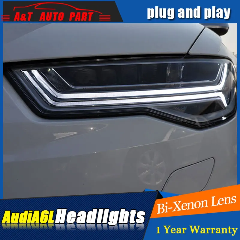 Auto časť Štýl LED Hlavy Lampy, AU DI A6L led svetlomety 2012-2016 pre A6L drl H7 hid Bi-Xenon Šošovky, angel eye nízke svetlo