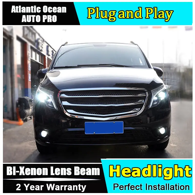 Auto časť Štýl LED čelová Lampa pre Benz vito led reflektor 2017 pre vito drl H7 hid Bi-Xenon Šošovky, angel eye nízke svetlo