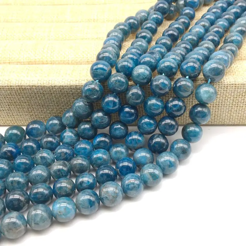 BEADZTALK Prírodné Modré Apatitu Okrúhle Korálky Voľné Dištančné String 4 mm 11 mm, DIY Šperky, Takže 1 string/pack