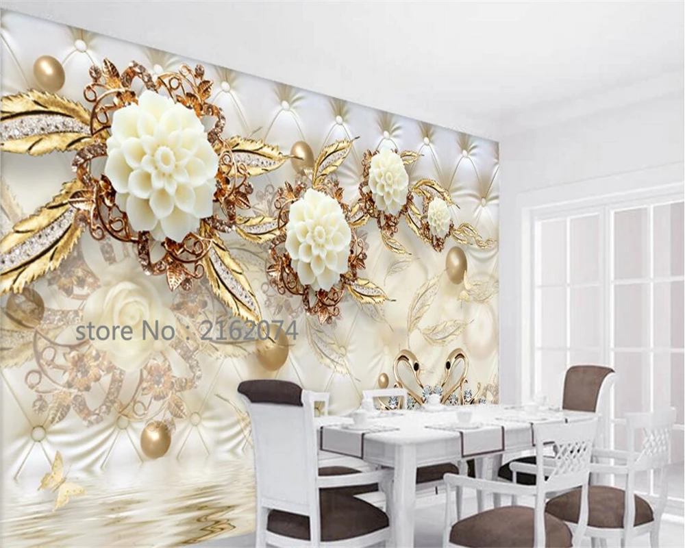 Beibehang 3d luxus zlato biele kvety mäkká taška loptu šperky, foto tapety moderné domáce dekorácie, tapety na steny 3D