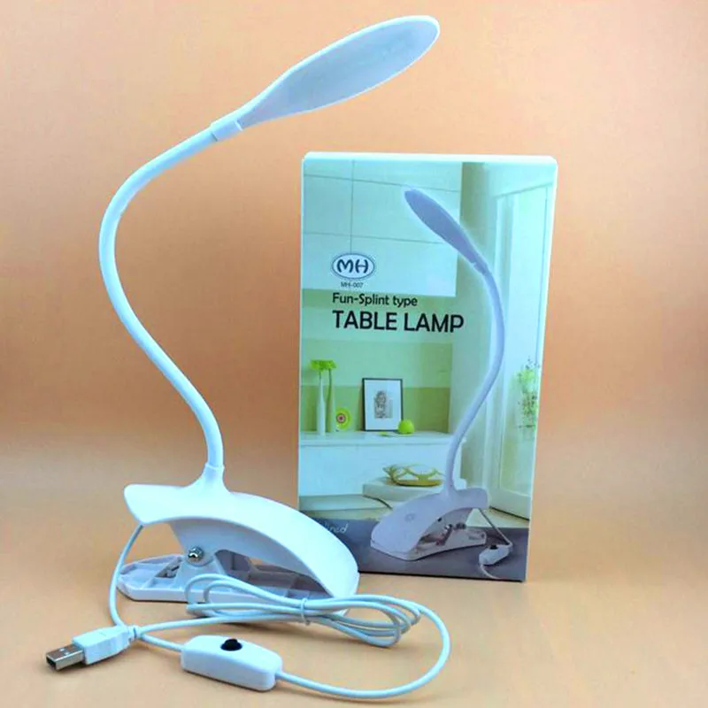 Biela 3w LED USB stolná Lampa Tabuľka Lampa na Čítanie Flexional Stojan Klip Stolná Lampa Módna Novinka Darček pre Študentov