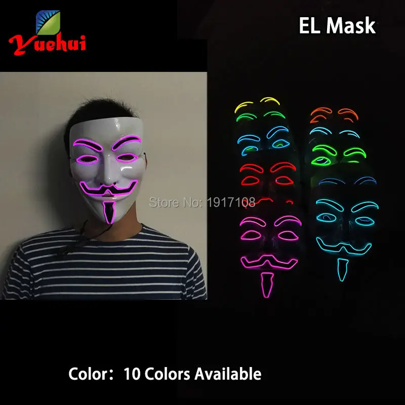 Bliká Karneval 10 typ el drôt Vendetta Maska Blikajúce LED Cosplay Anonymné maska Svietiace Party dance Halloween Masky Dodávky