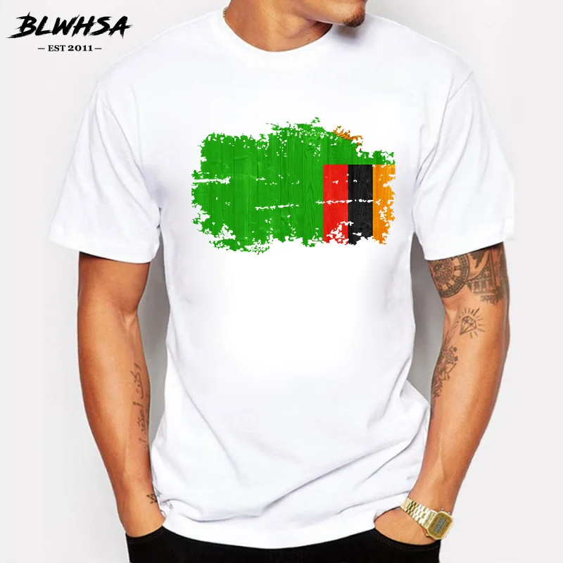 BLWHSA Zambia Patriot Mužov, T Košele Bežné Zambia Národnej Vlajky Nostalgické Štýl Vzory pánske T-Shirt Značka Kvalitných Top&Čaj