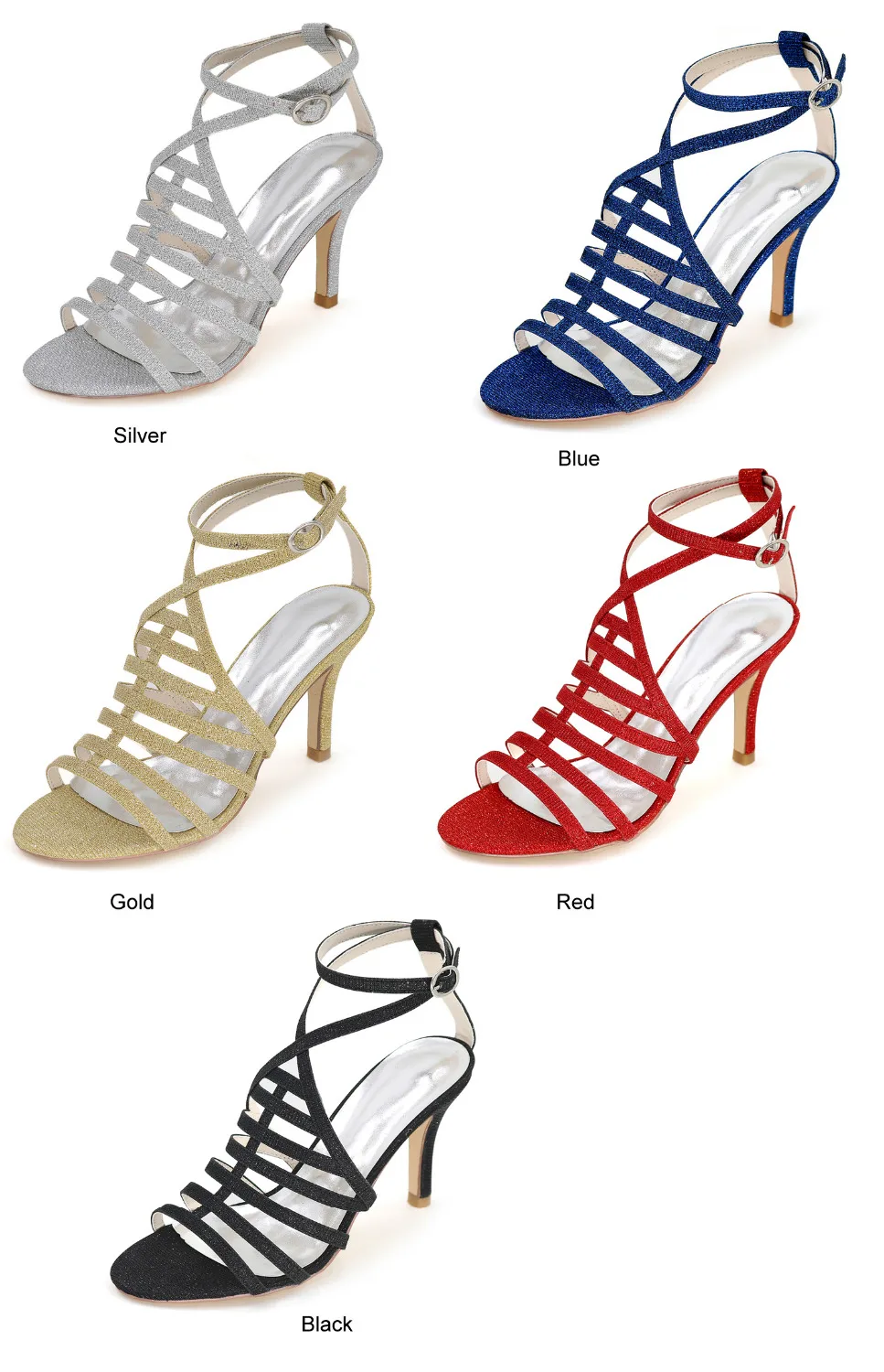 Creativesugar Sexy tenké pásma lesk bling lady sandále 8.5 cm podpätku letné šaty topánky členok popruh hees strieborná čierna modrá červená