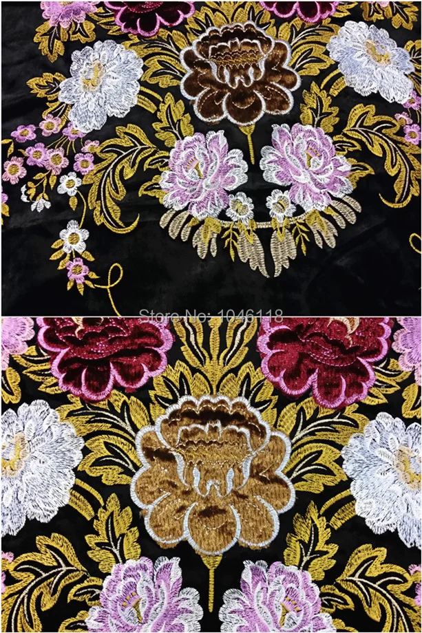 Deluxe Nášivka Kvetinový Miesto Dizajn Black Velvet Poťahové Tkaniny, Výšivky Pohovka Kreslo Vankúš Textílie Predať do 1 pár