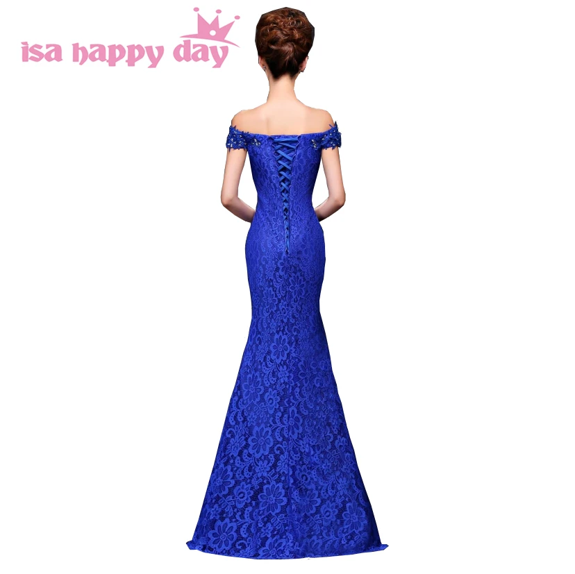 Dlho kráľovská modrá čipky formálne mimo rameno ženy morská víla svadobné tesný sexy šiat prom 2018 šaty šaty elegantné dresss W2789