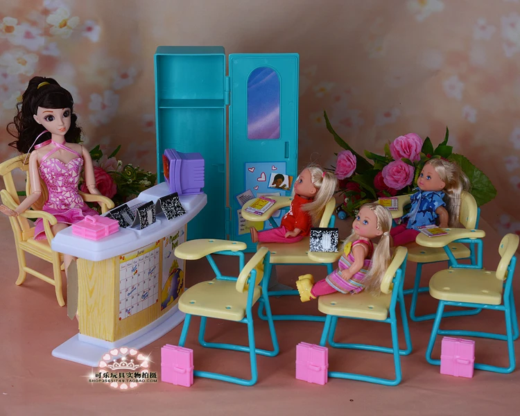 Doprava zadarmo 1/6 bábika príslušenstvo Triede stoličky + tabuli Darčeková Sada bábika nábytok pre bábiky barbie,dievčatá HOBBY hračky