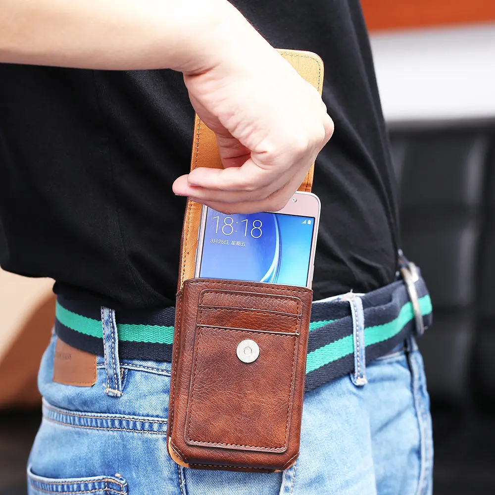 EVOLOU Zvislý Pás Taška na Opasok Kožené puzdro pre iphone 7 6s Plus Univerzálny Telefón Taška pre Xiao Huawei LG Závesu Card