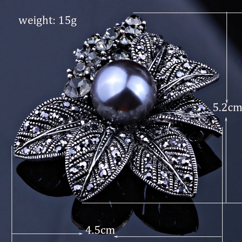 FARLENA Šperky Napodobňované Gray Pearl Crystal Kvet Sveter Kolíky a Brošne Vintage Čierna Drahokamu Brošňa pre Ženy