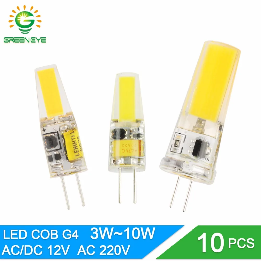 GreenEye 10pcs/veľa LED žiarovka G4 AC/DC 12V 220V 3W 6W 10W SMD LED COB G4 Stmievateľné Lampa nahradiť Halogénové bodové svetlo Luster