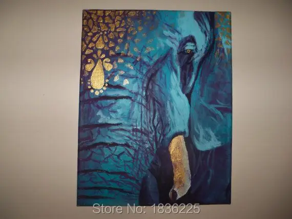 Home Decor Hotel Wall Art Handmade Abstraktné Plátno Olejomaľba Modrý Slon Vlastné Maľovať Obrazy Zvierat Tapety