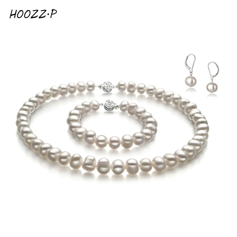 HOOZZ.P Výberový Sladkovodných Kultivovaných Perlový Náhrdelník Náramok Náušnice Set Pre Ženy, súpravy šperkov