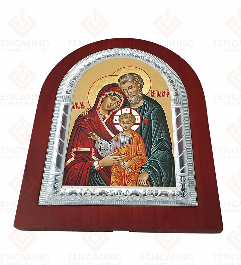 Hot Predaj Striebra Ikony Svätej Rodiny Ruskej Pravoslávnej Cirkvi Byzantskej Krst Dekorácií Dreva Remesiel Kovový Rám Náboženské Symboly