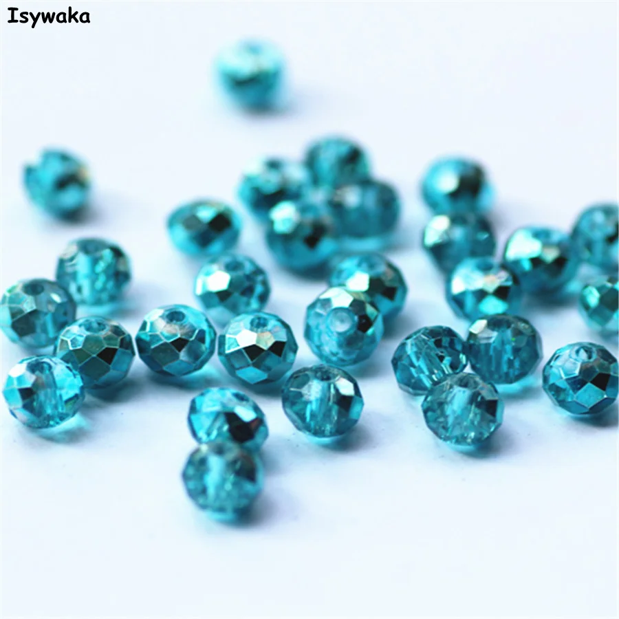 Isywaka Full Clear Lake Modrá Farba 4*6mm 50pcs Rondelle Rakúsko tvárou Krištáľové Sklenené Guľôčky Voľné Dištančné Guľôčok pre Šperky Robiť