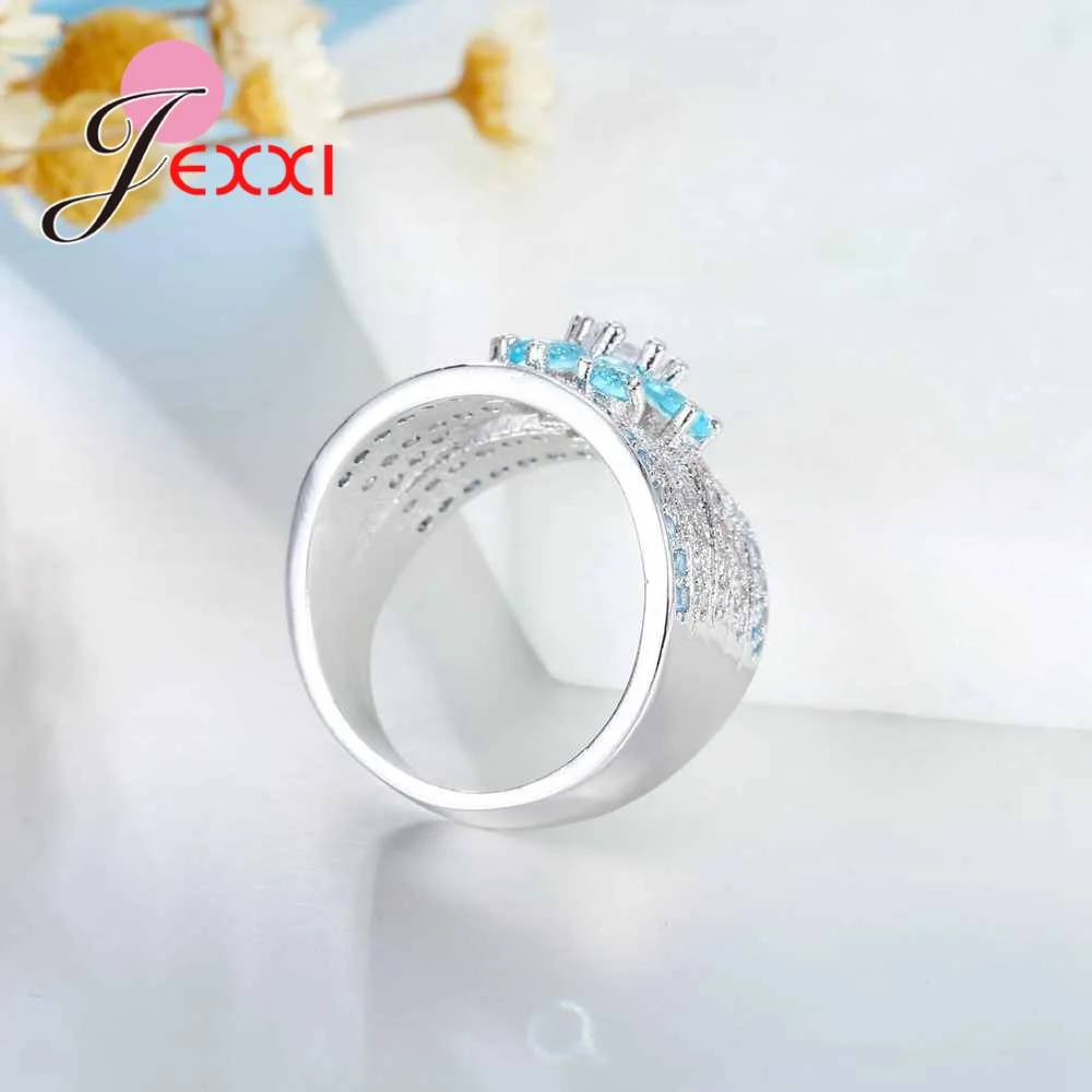 JEXXI Jemné Kvetinové Dizajn Sky Blue drahokamu 925 Silver Módne Šperky, Svadobné # Výročie Krúžky Veľkosť #6#7#8#9#10