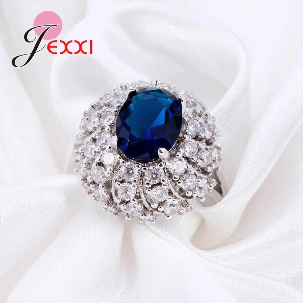 JEXXI Luxusné Zirkón Modré Kryštály CZ 925 Sterling Silver Krúžky pre Elegantné Ženy Výročie Svadby Darček 2017 NOVÝ záznam