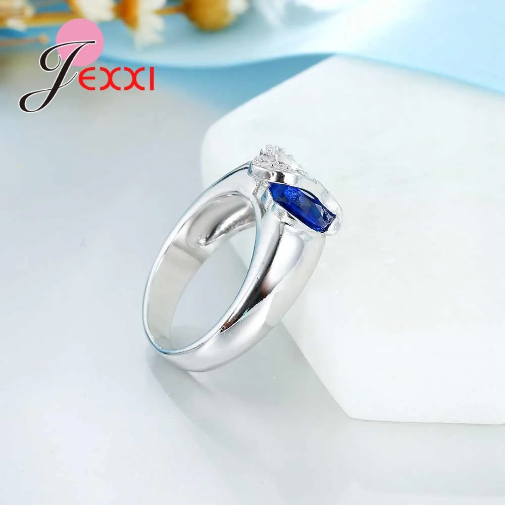 JEXXI S925 Pečiatkou Srdce Tvar Modré Crystal Sterling Silver Zásnubné Prstene Pre Ženy, valentínske Dní Anillos Darček