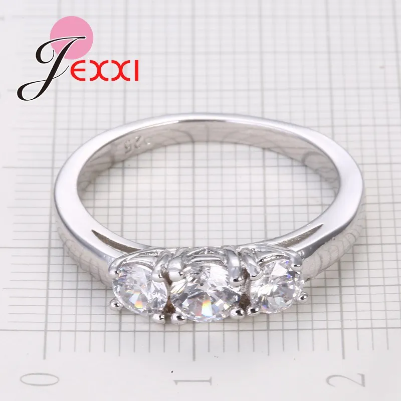 JEXXI Svadobné Šperky Pečiatkou 925 Striebro Prstene Pre Ženy, Luxusné Tri Crystal Drahokamu Zapojenie Prst Krúžky Doprava Zadarmo